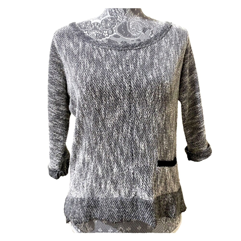 Vintage Havana Gray Marled Knit Tunic Sweater Womens S 3/4 Sleeve Shirt Pocket